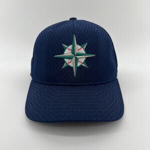 Vintage Seattle Mariners New Era Fitted Perforated Mesh Hat 7 3/8 Navy Blue